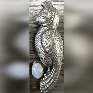 Vintage Sterling Silver Signed PTI OWL Brooch Pin Moonstone